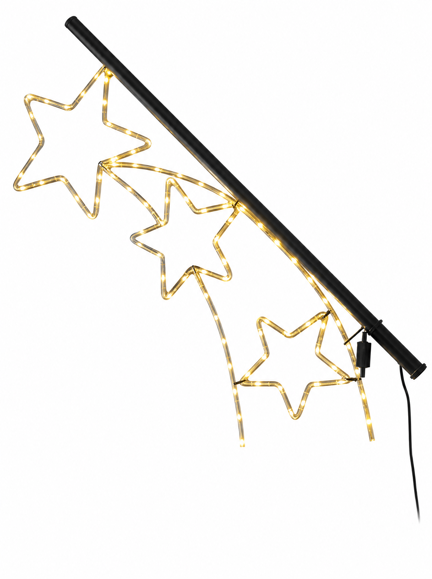 Twinkle Pole met verlichte bol aan een schuurgevel